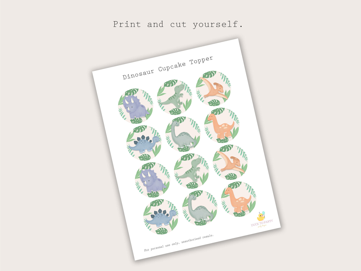 Printable Dinosaur Cupcake Topper