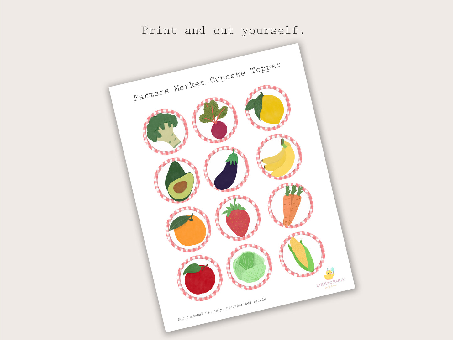 Printable Farmers Market Cupcake Toppers
