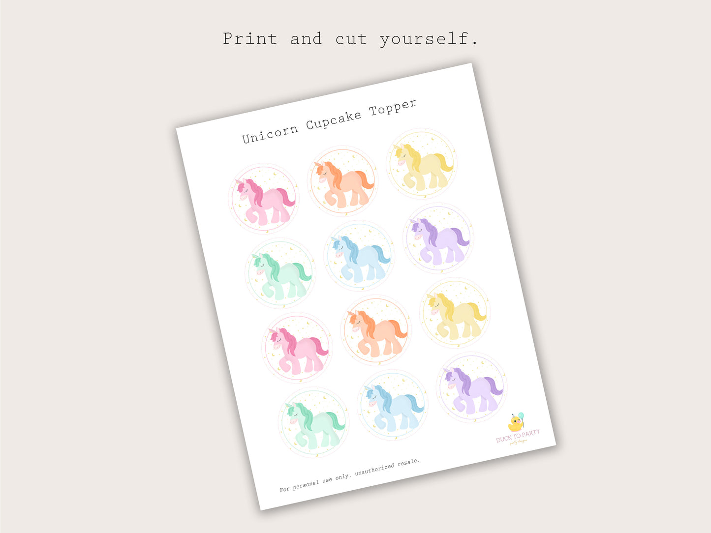Printable Unicorn Cupcake Topper