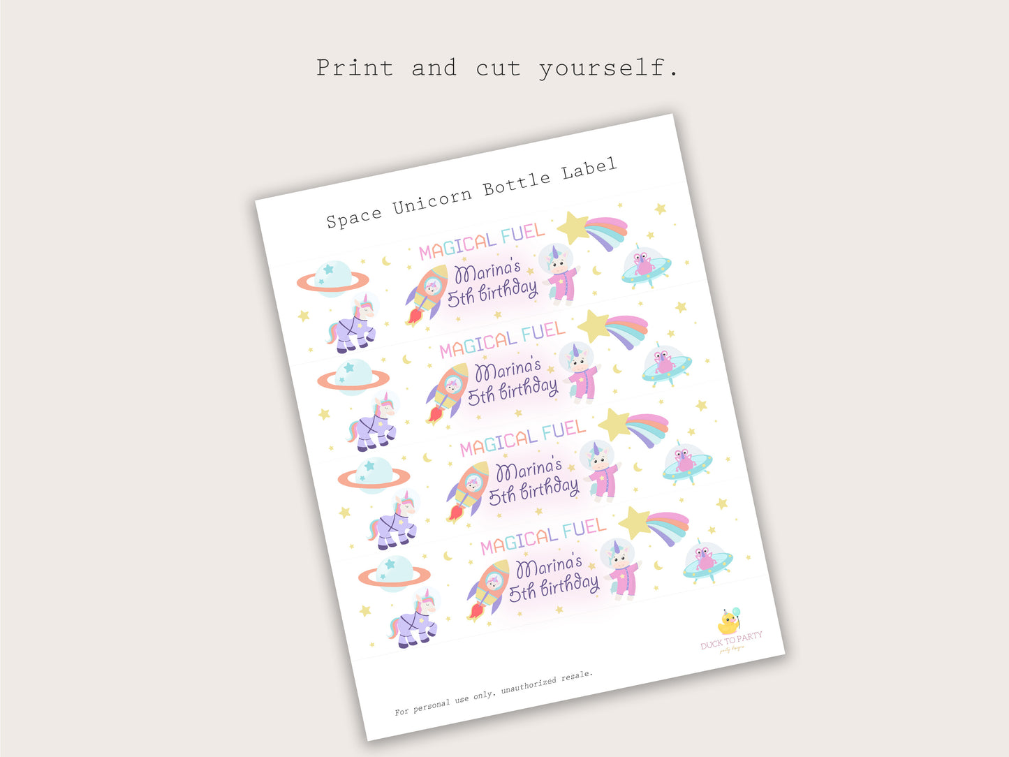 Astronaut Unicorn Bottle Labels - Printable & Customizable