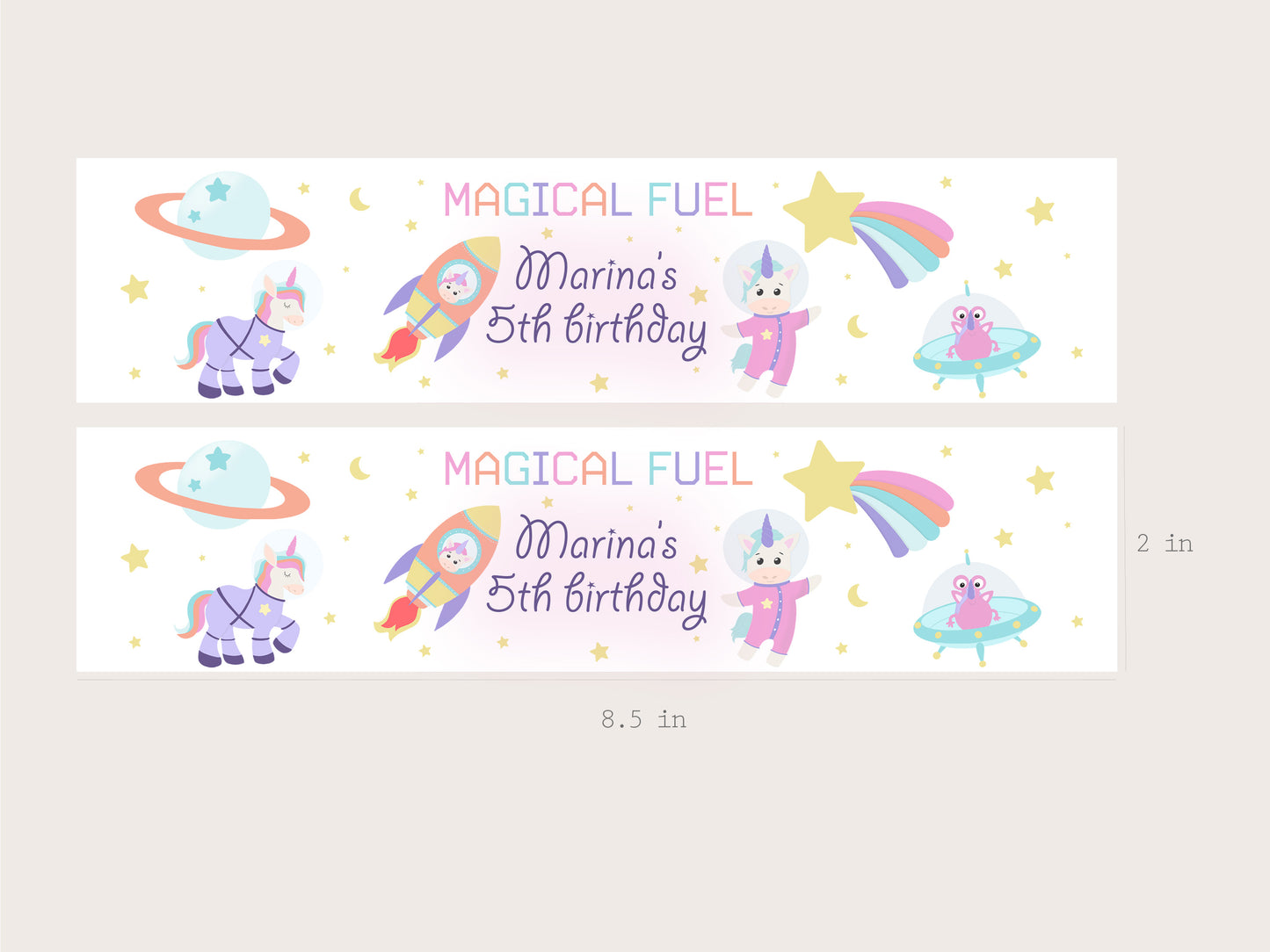 Astronaut Unicorn Bottle Labels - Printable & Customizable