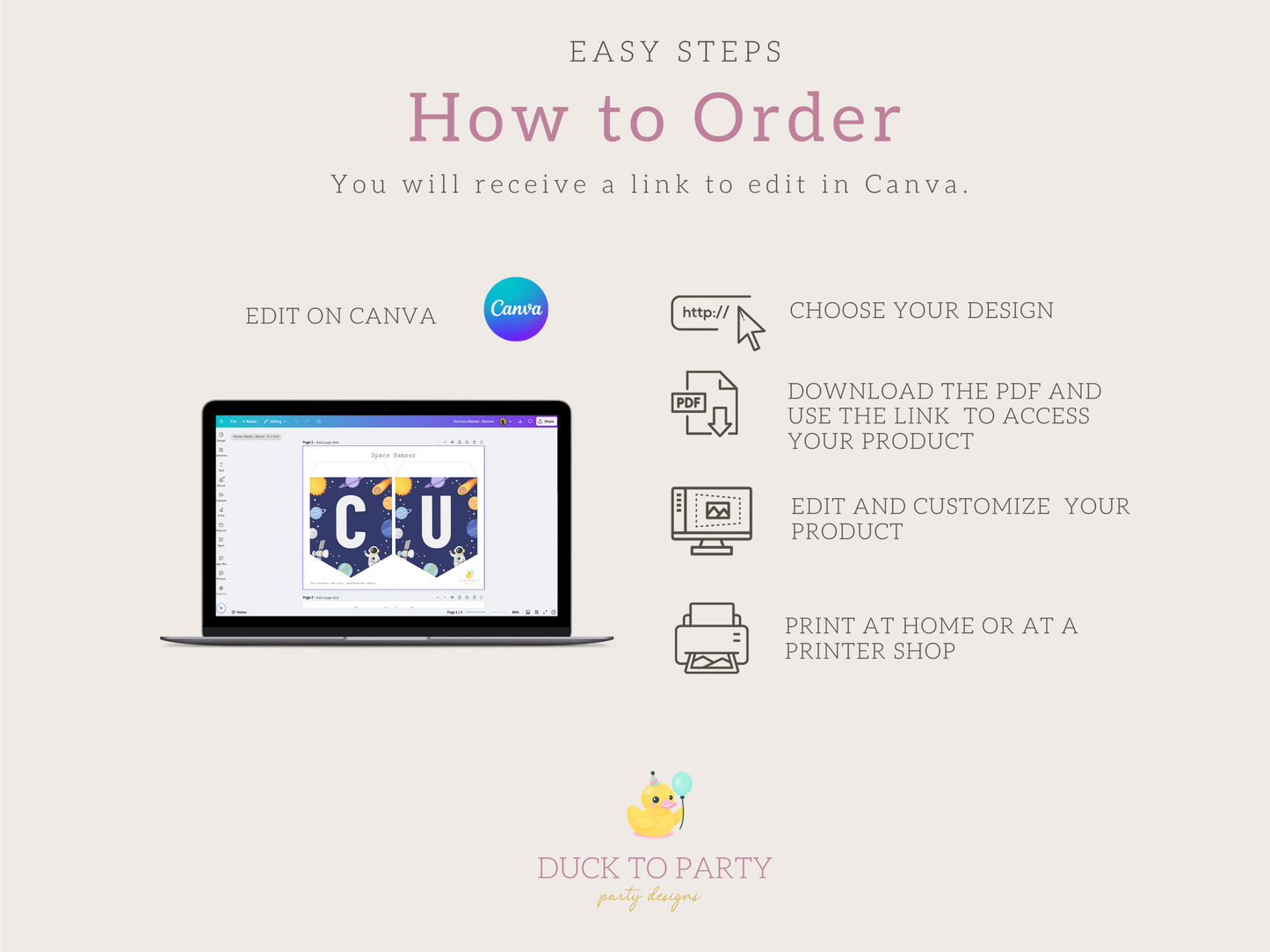 Space Party Banner - Printable & Editable