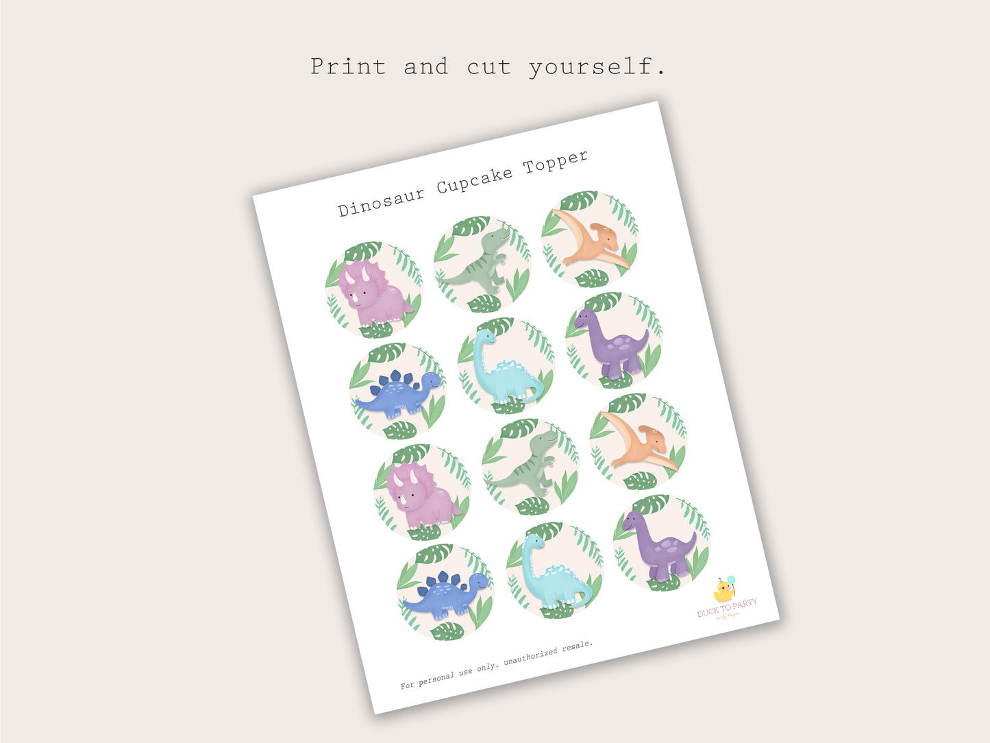 Printable Dinosaur Cupcake Topper