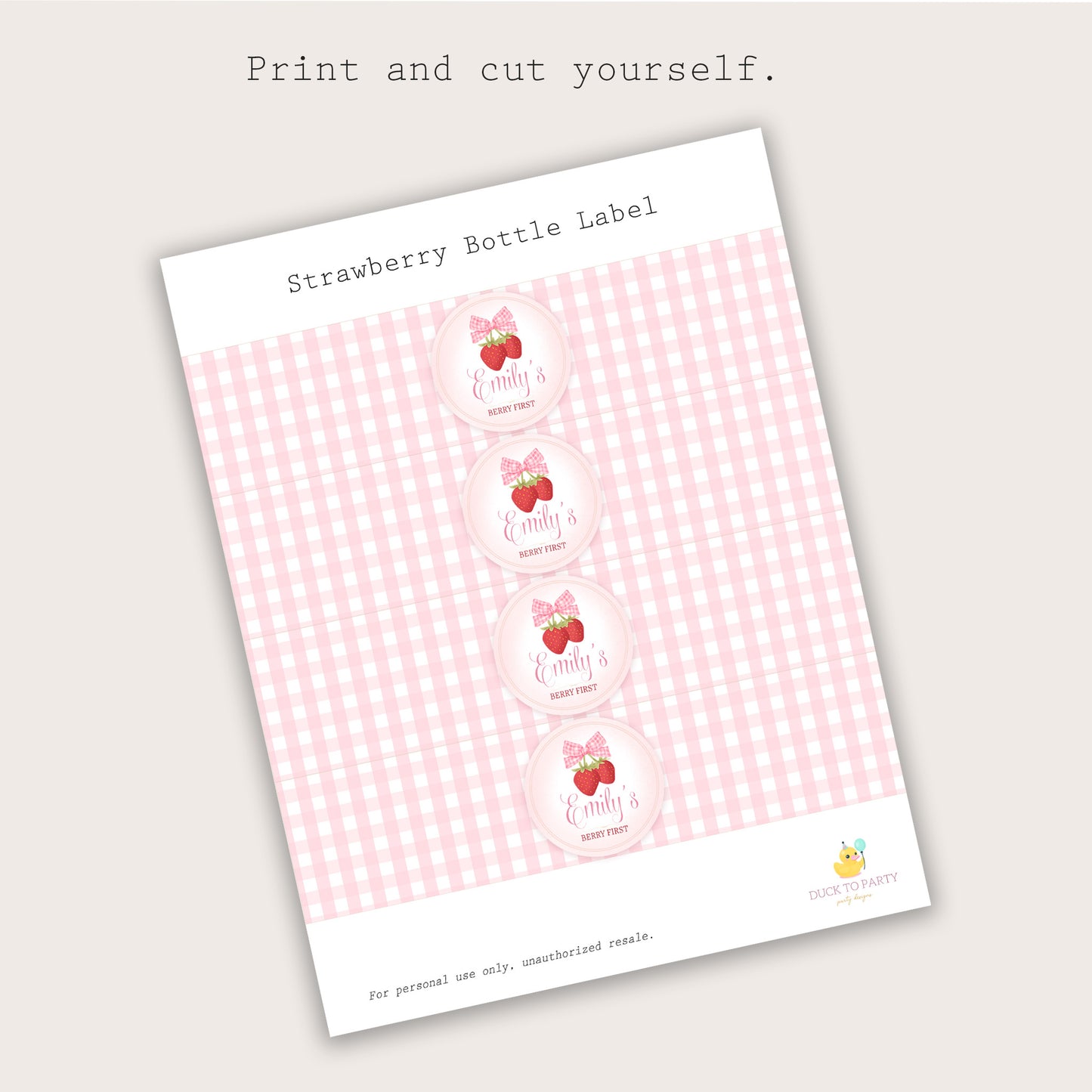 Strawberry Bottle Labels - Printable & Customizable